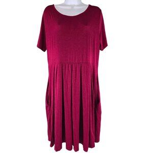 Folunsi Size 2X Women's Red Pleated Casual Dress